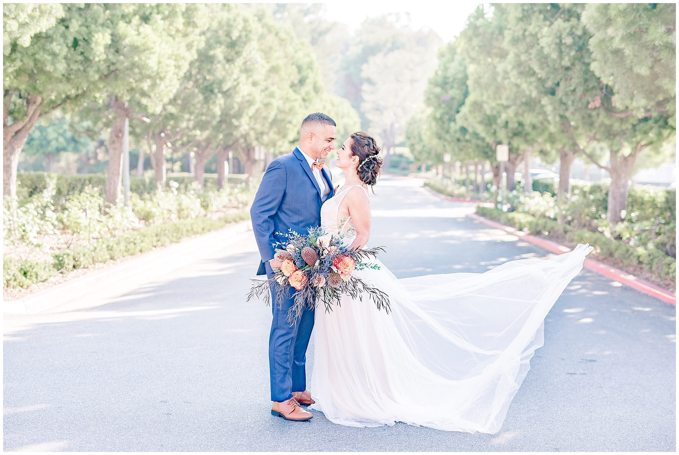 Flowing wedding dress in the wind