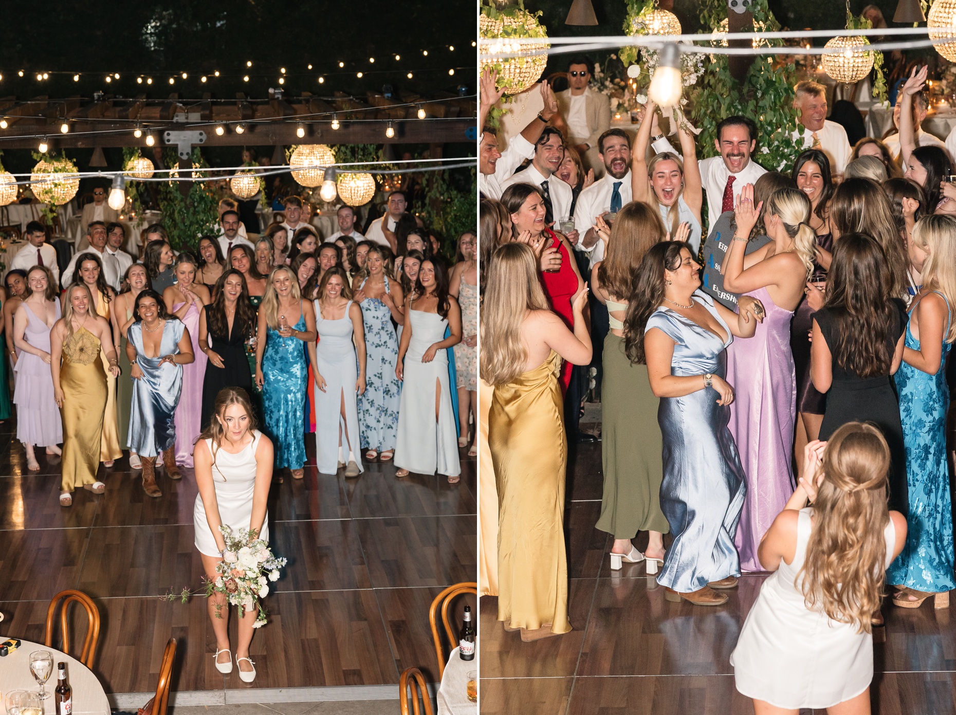 bouquet toss franciscan gardens reception dress